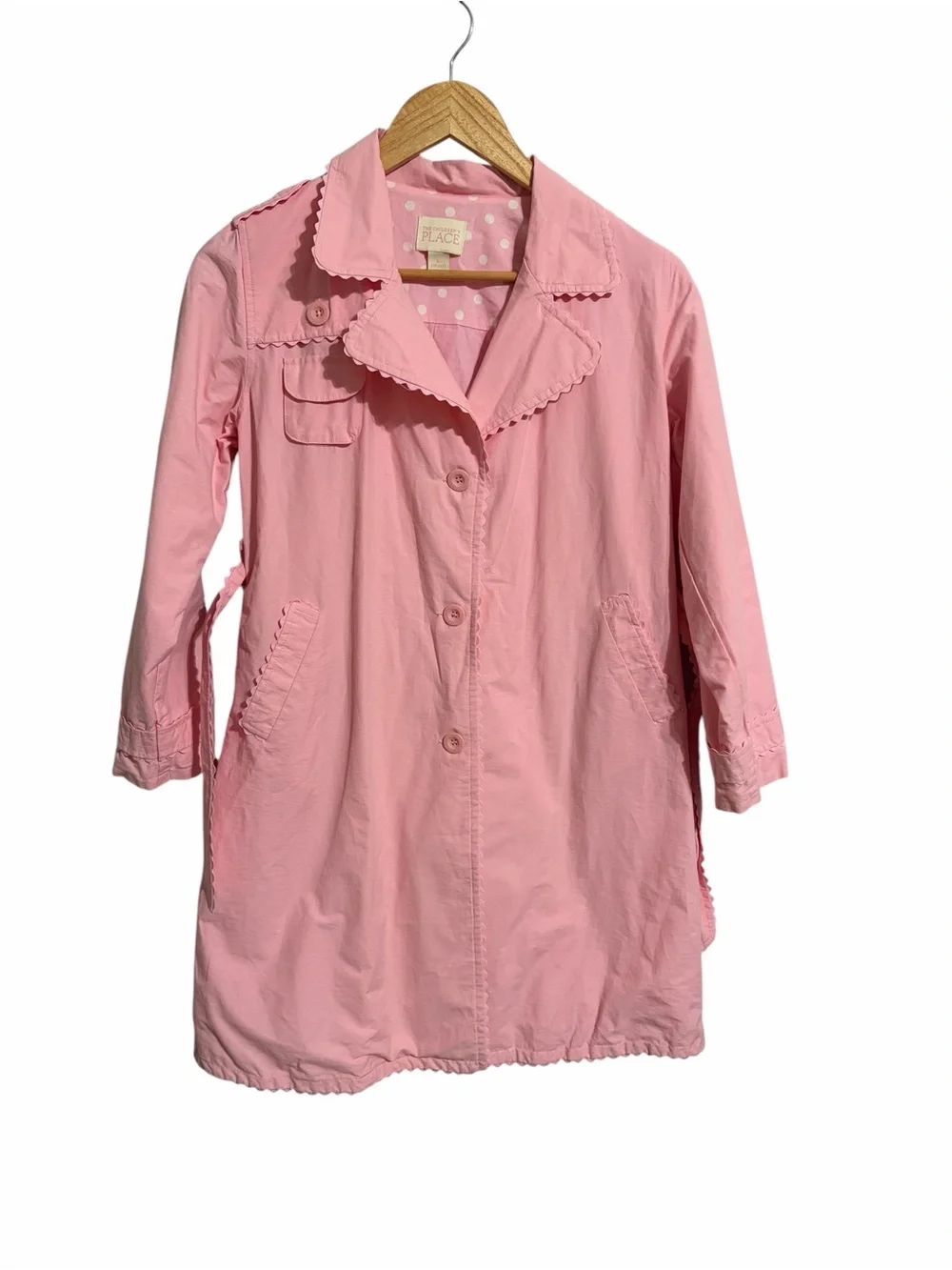 The Children’s Place Girl Pink Trench Coat Jacket Scalloped Trim Button SZ 10/12